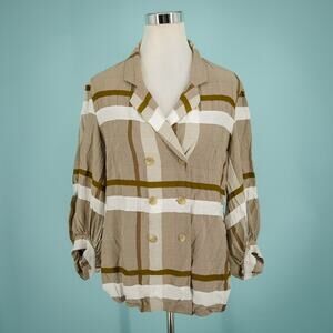 Lela Rose Size 6 Brown Plaid Print Double Breasted Button Light Blazer Jacket